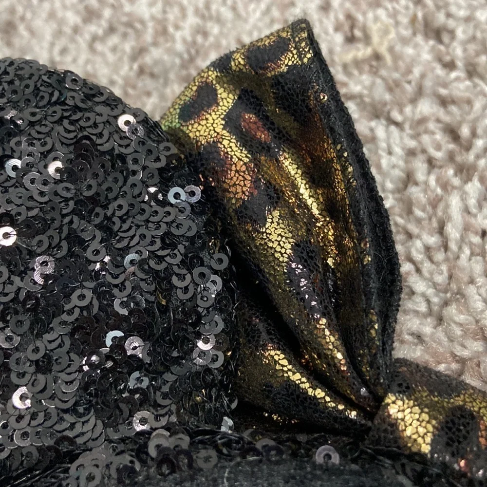 DISNEY black leopard bow Minnie ears headband